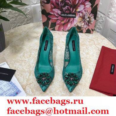 Dolce  &  Gabbana Heel 10.5cm Taormina Lace Pumps Green with Crystals 2021